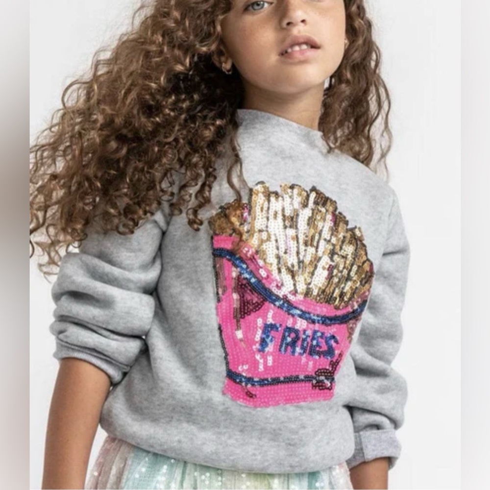 Lola the boys  Kids Gray Sweatshirt with Pink & Yellow Sequin Fries